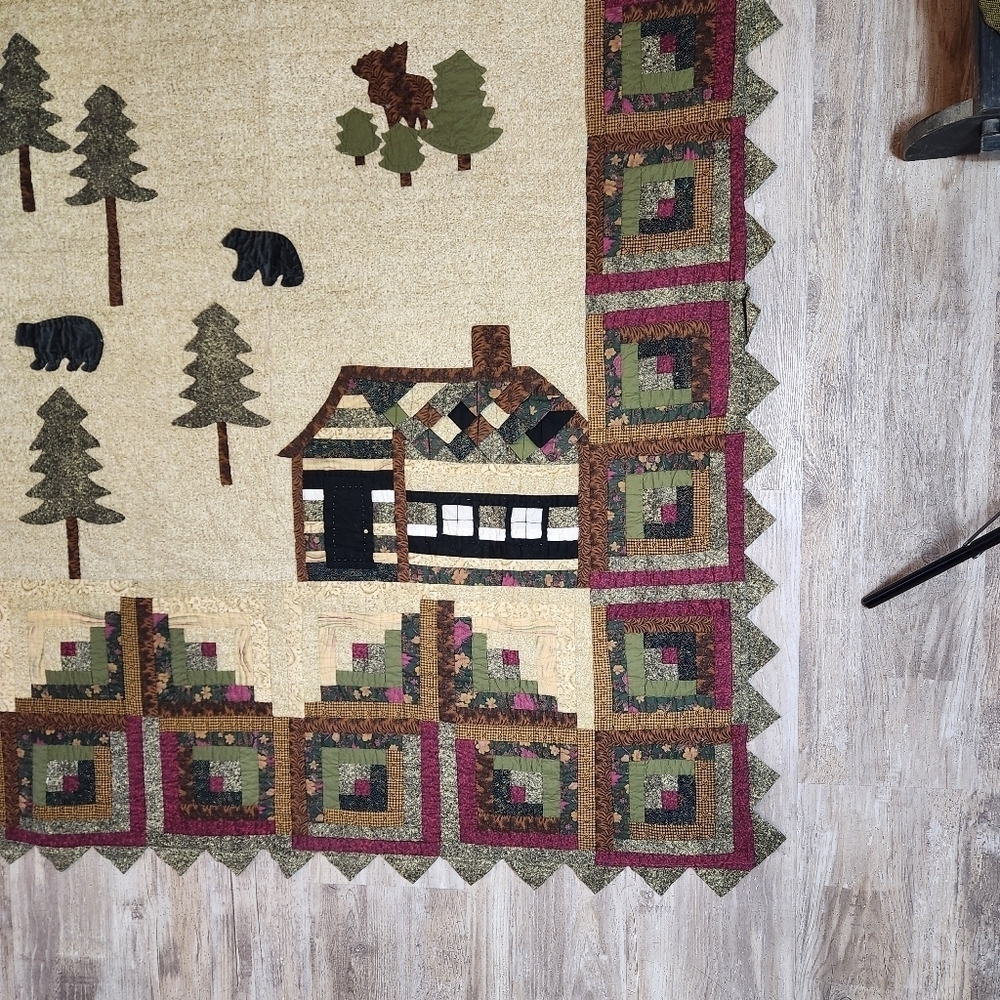 Rustic Cabin Quilt with Forest Design - Picture 3 of 12
